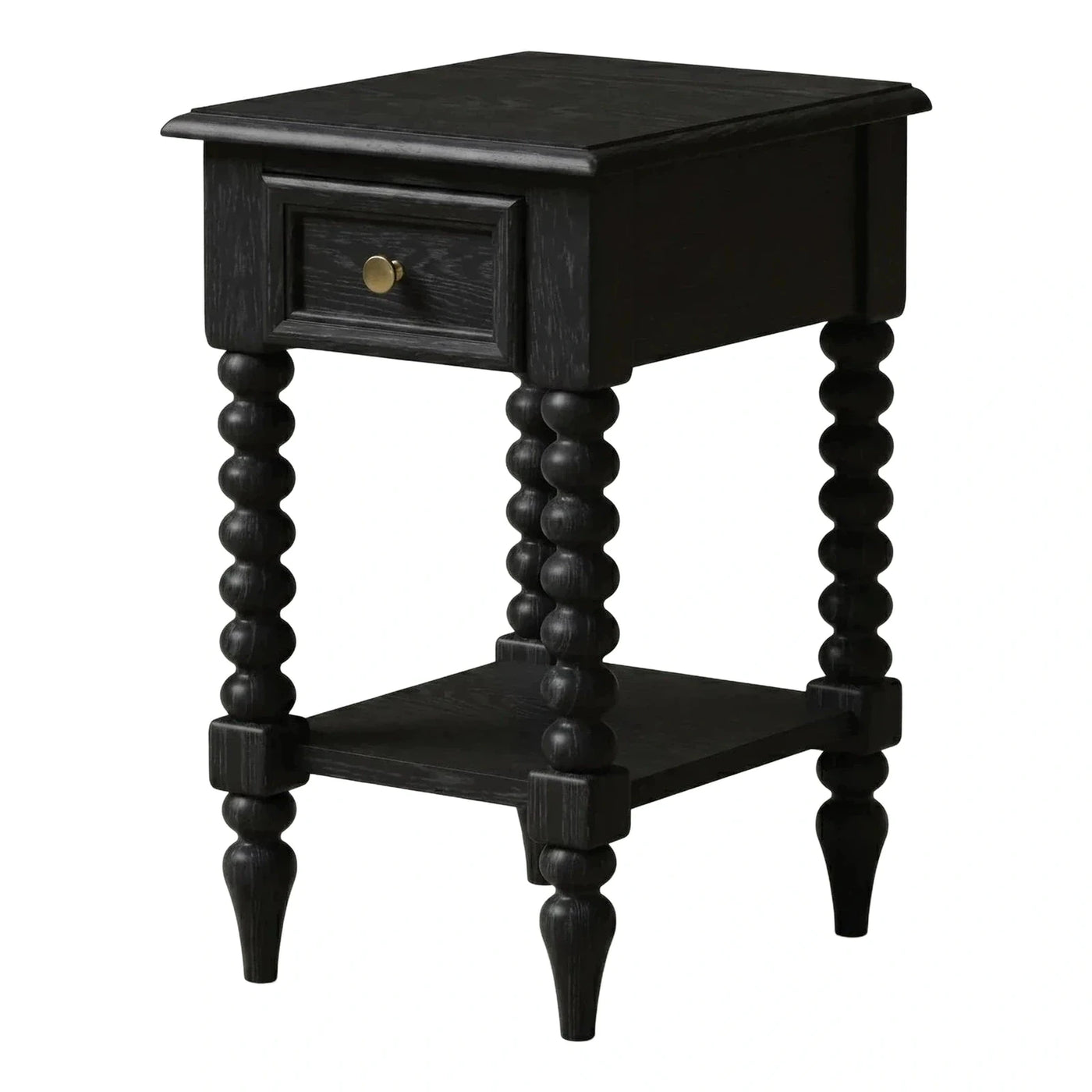 Black Turned Wood End Table with Drawer