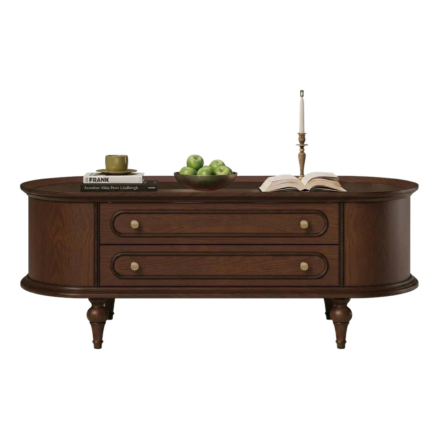 Classic Dark Brown Oval Coffee Table with Drawers