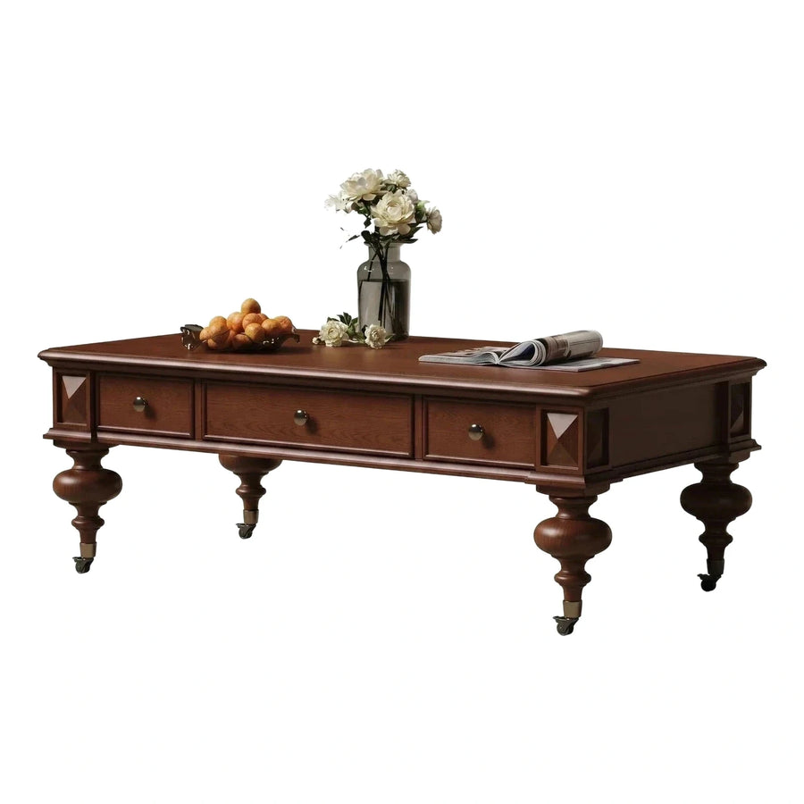 Classic Brown Wood Coffee Table with Drawers
