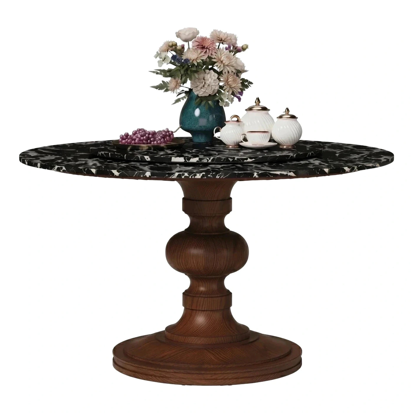 Black Marble Top Round Pedestal Coffee Table