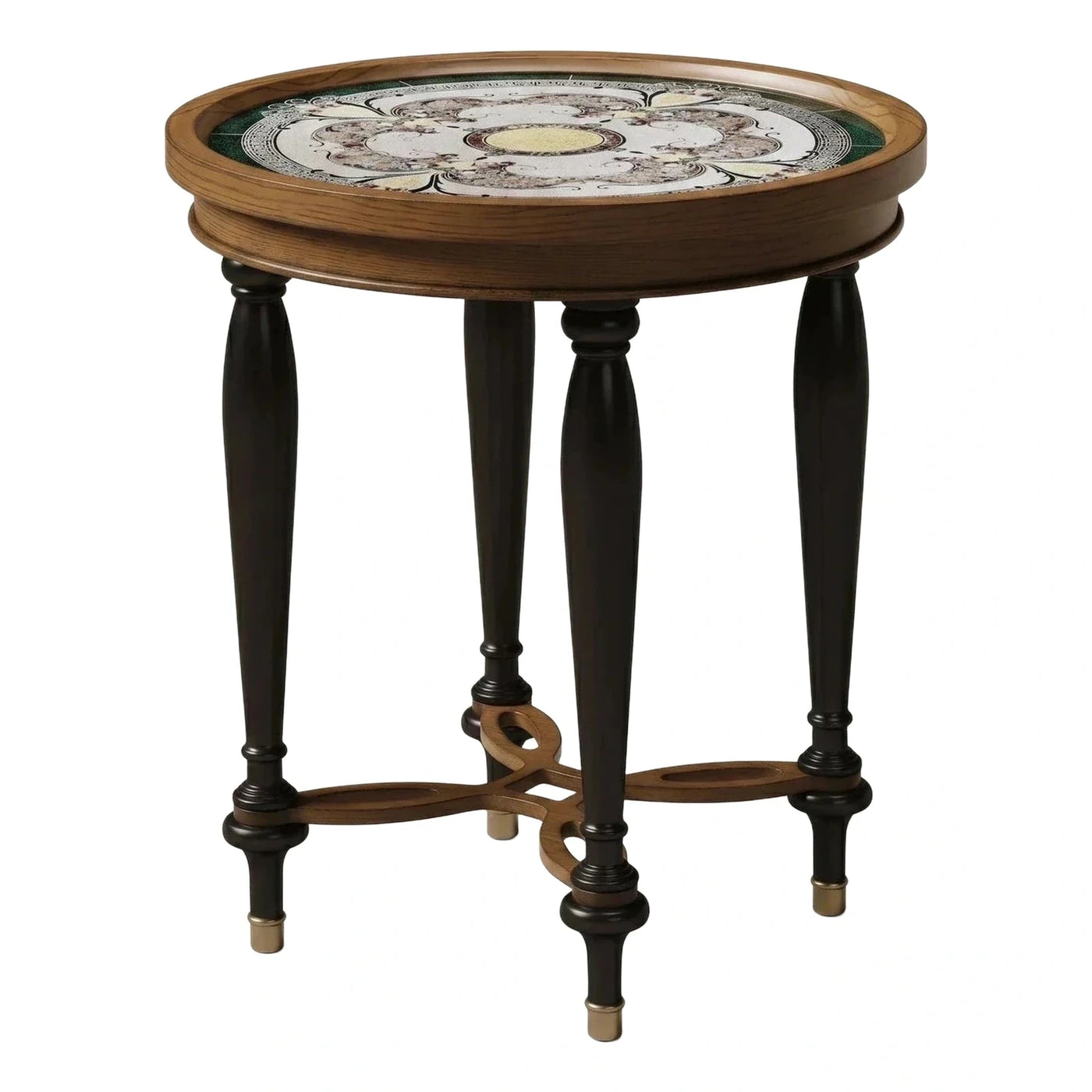 Classic Round End Table with Mosaic Inlay Top