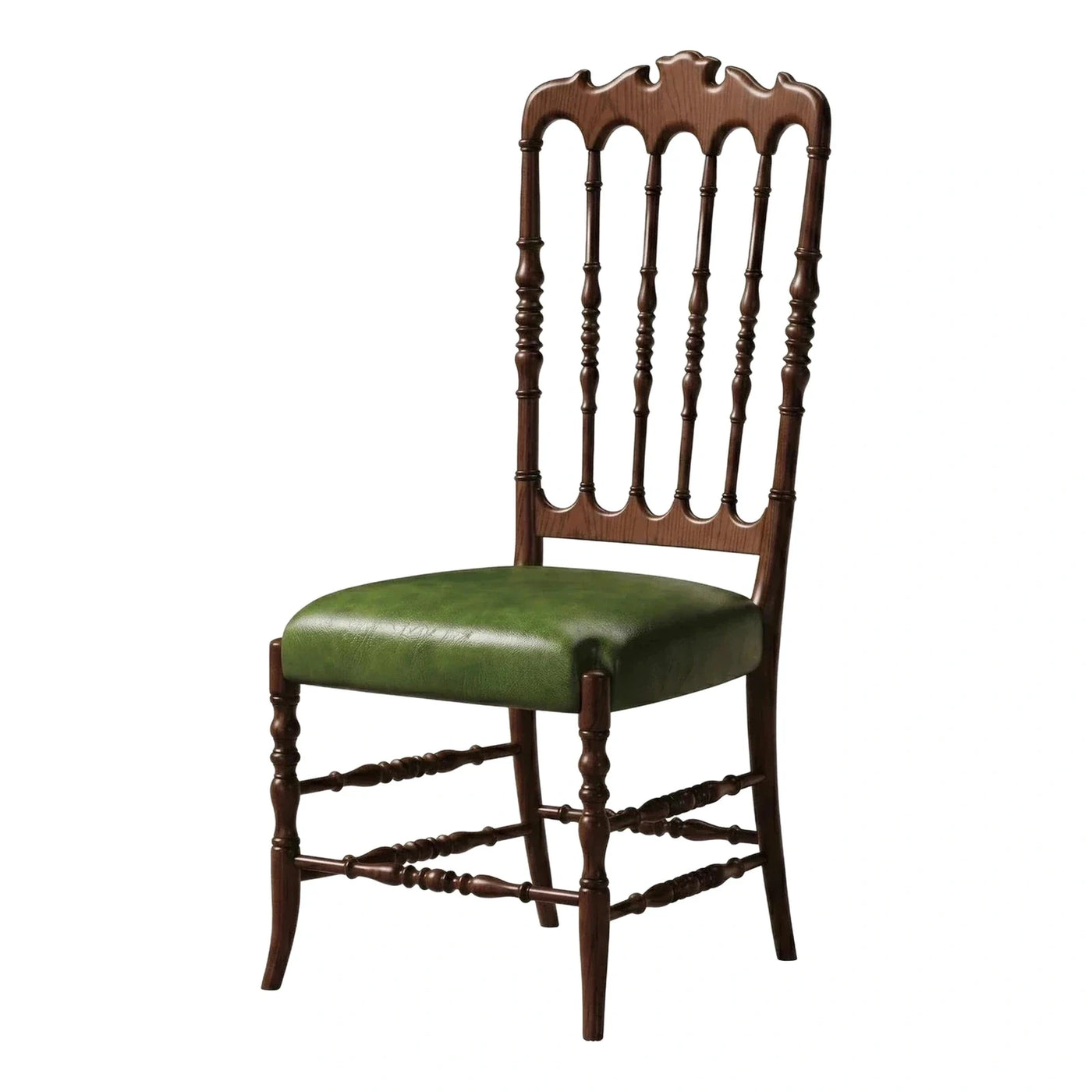 Classic Dark Wood Green Leather Dining Chair