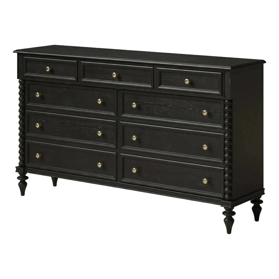 Black 9-Drawer Dresser with Turned Legs