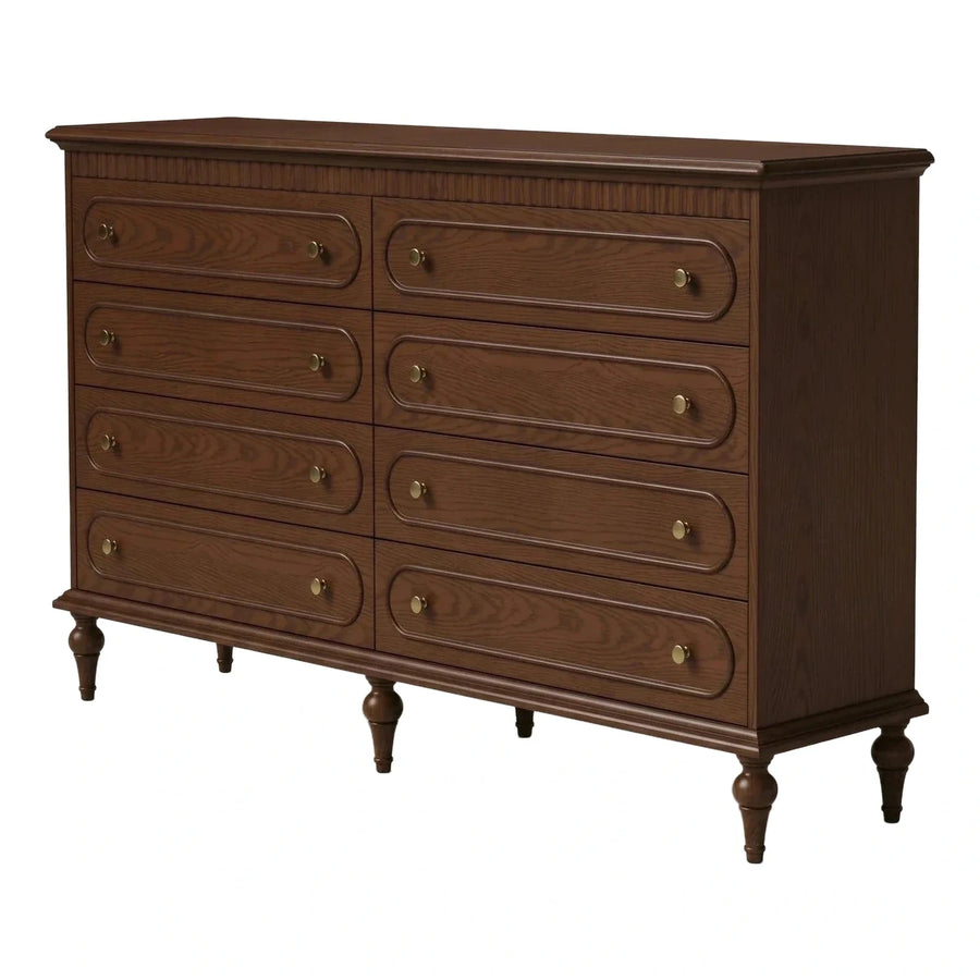 Classic Dark Brown Wood 8-Drawer Dresser