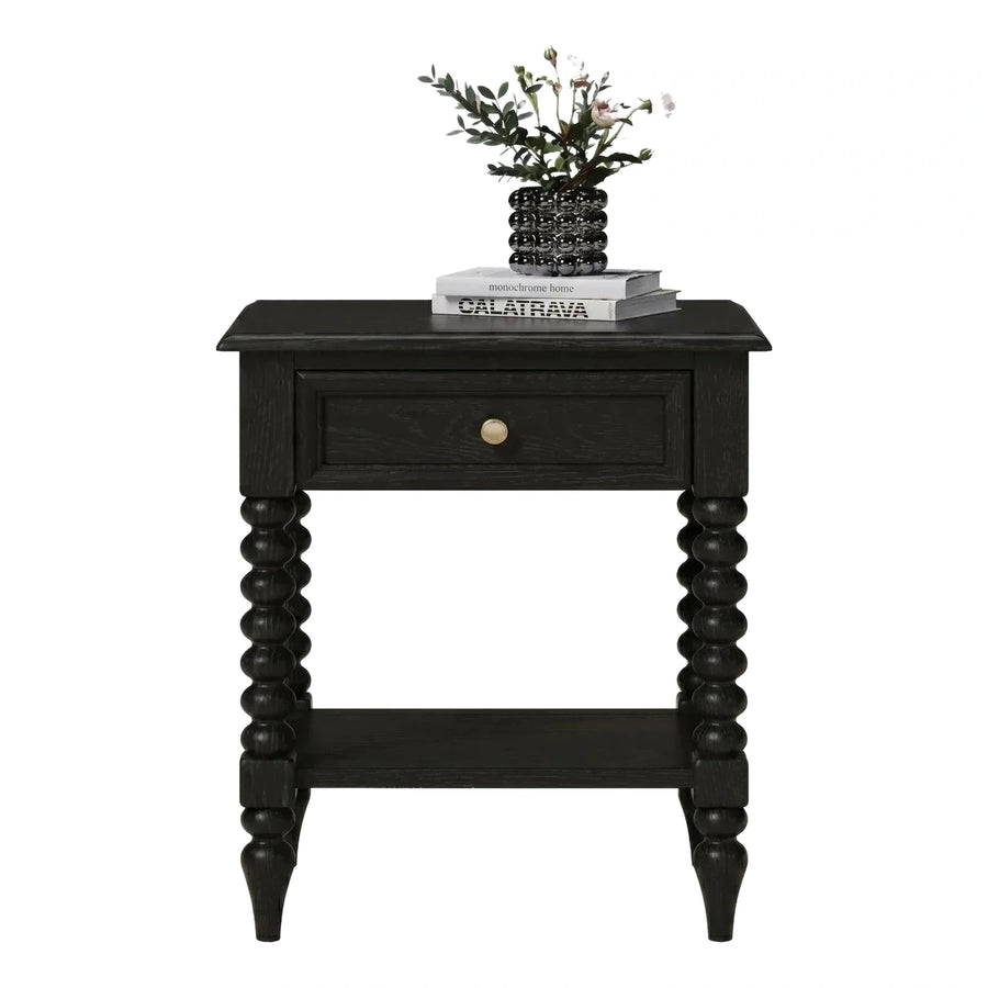 Classic Black Wood Nightstand with Turned Legs