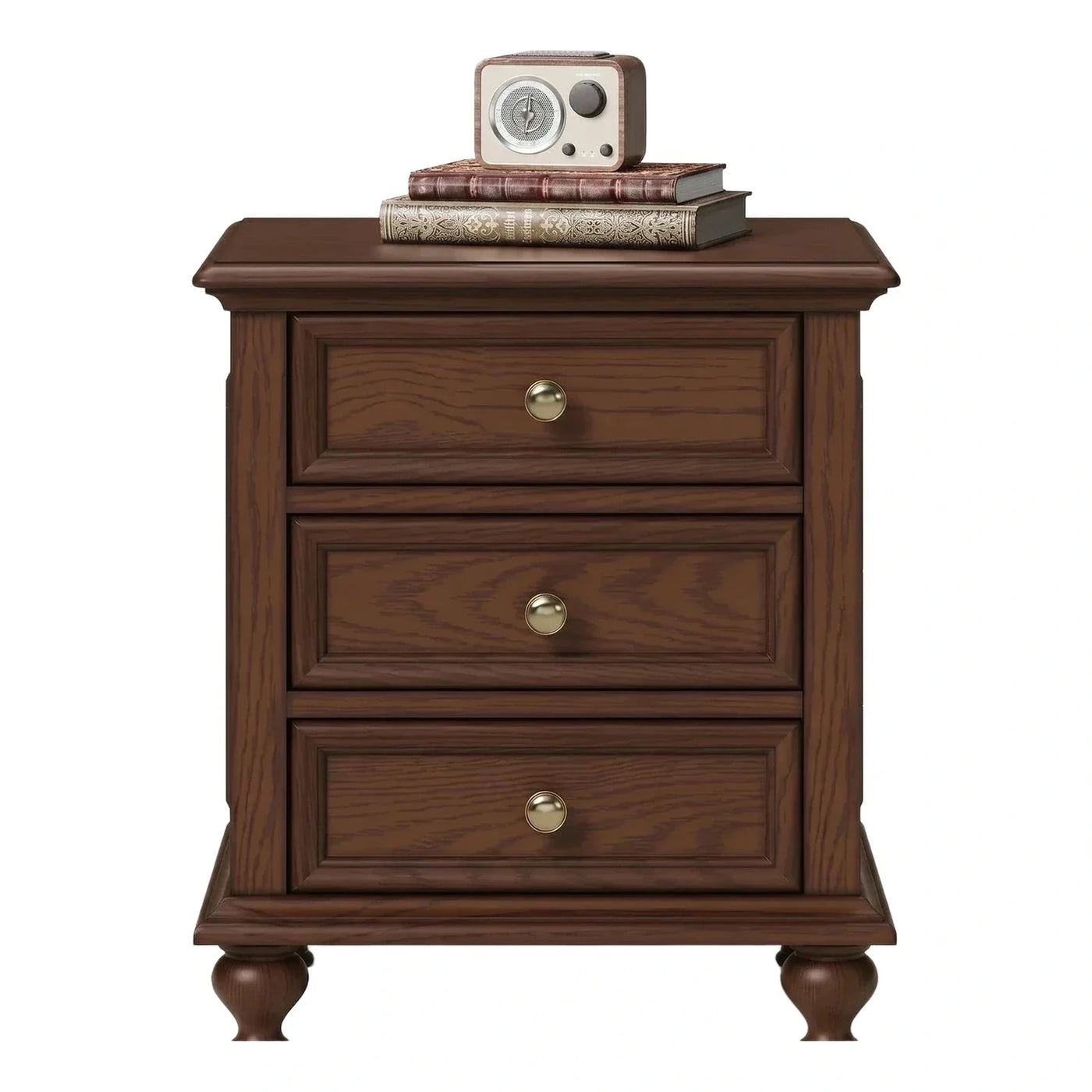 Classic Dark Brown 3-Drawer Wood Nightstand