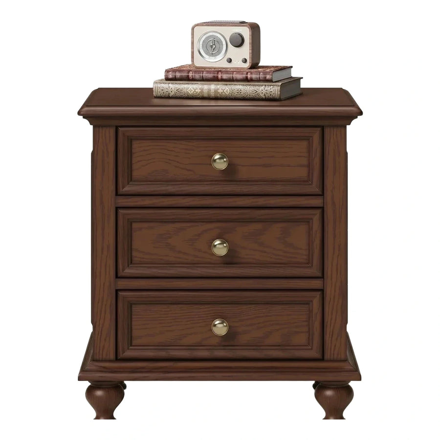 Classic Dark Brown 3-Drawer Wood Nightstand