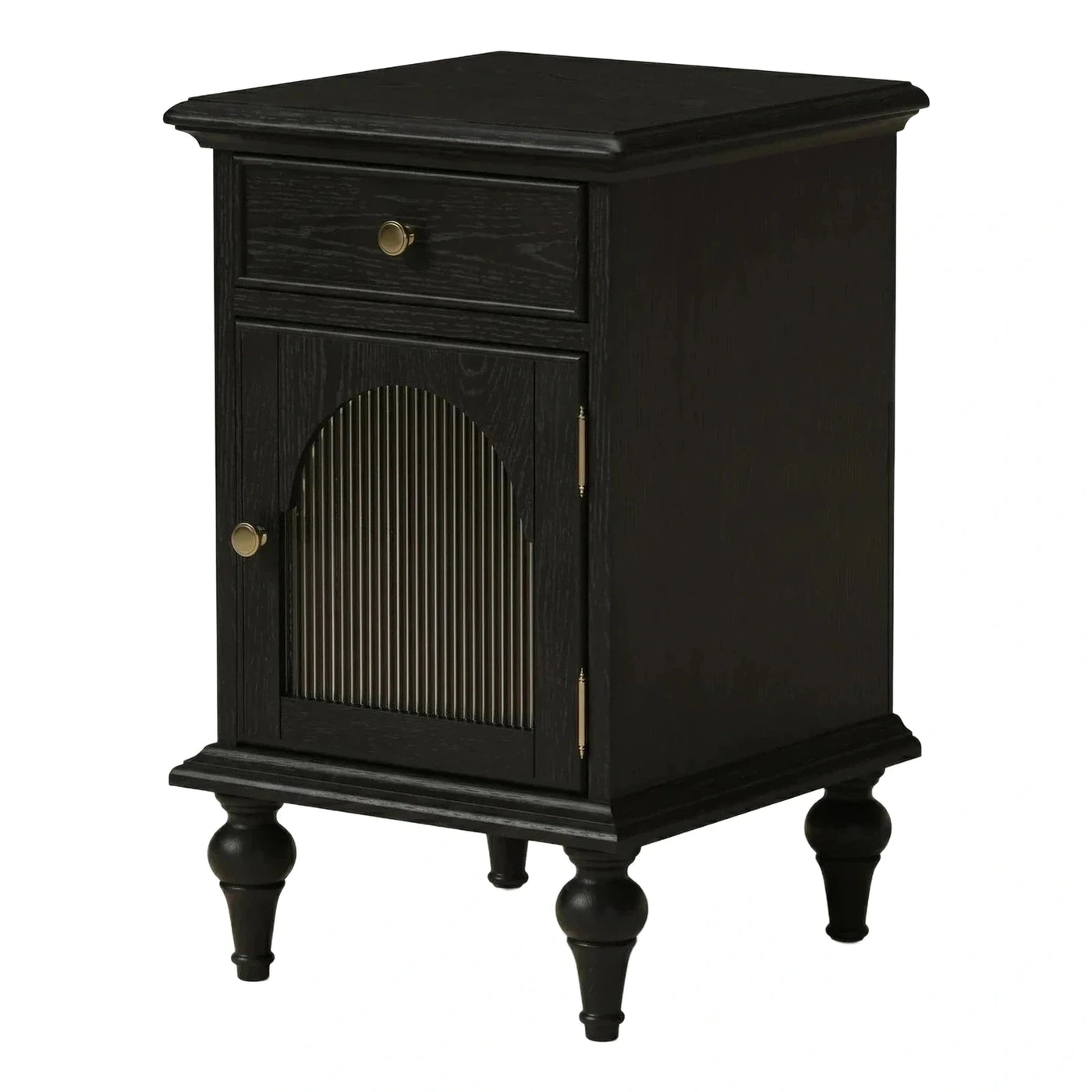 Black Wood Nightstand with Fluted Door