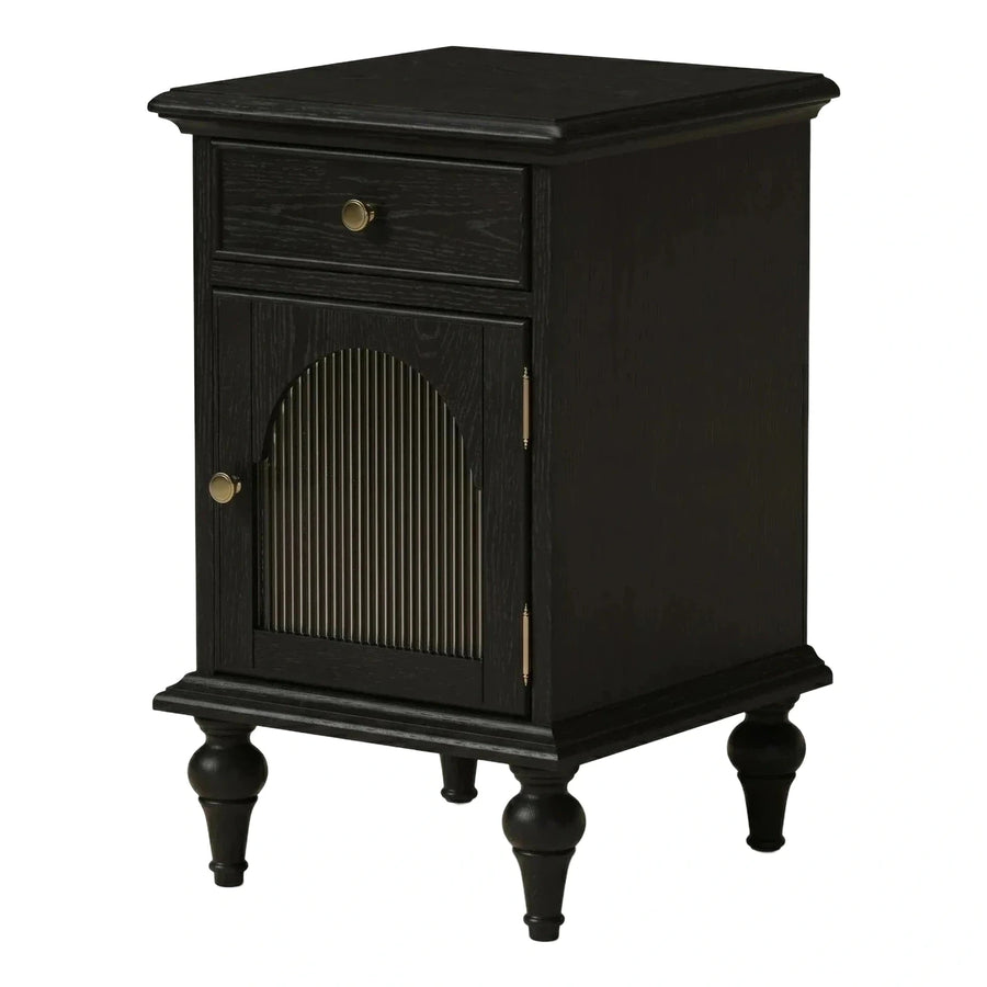 Black Wood Nightstand with Fluted Door