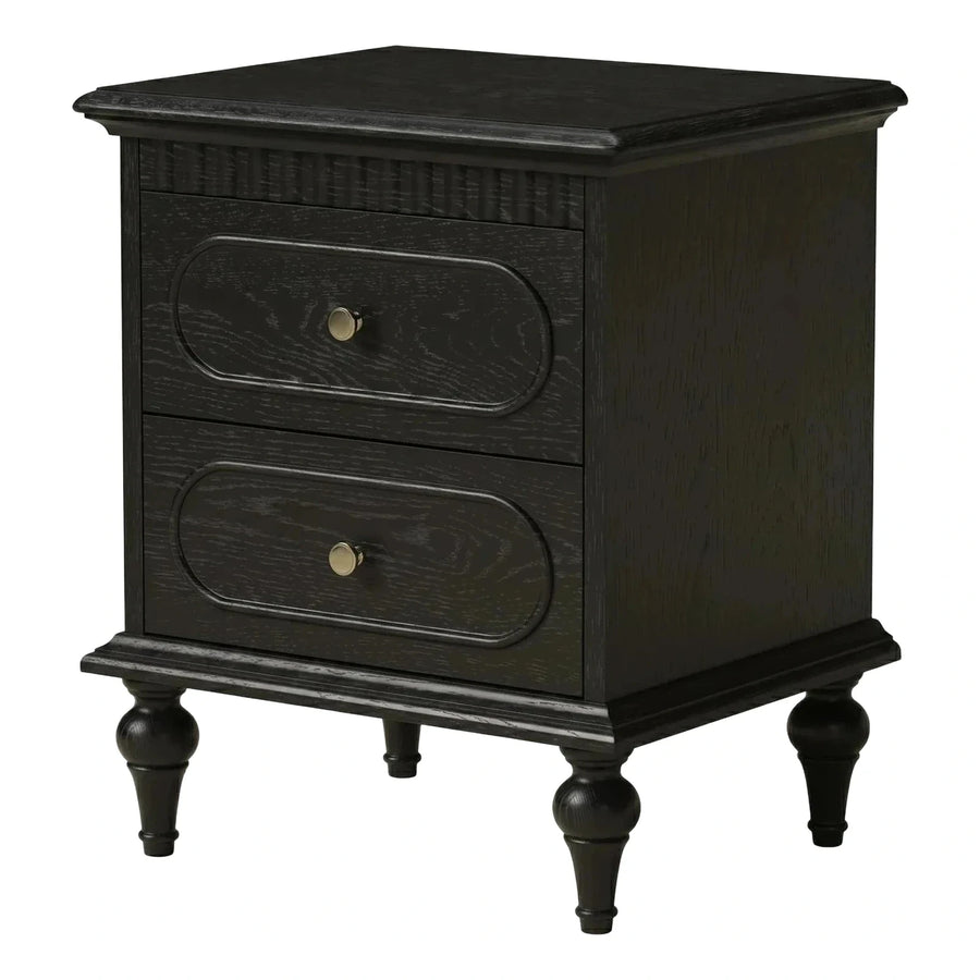Black Wood Two-Drawer Nightstand