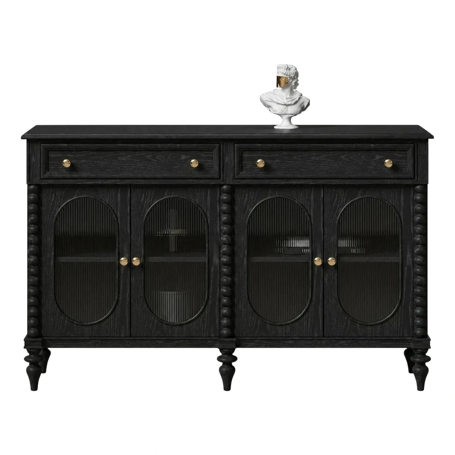 Black Wood Sideboard with Fluted Glass Doors