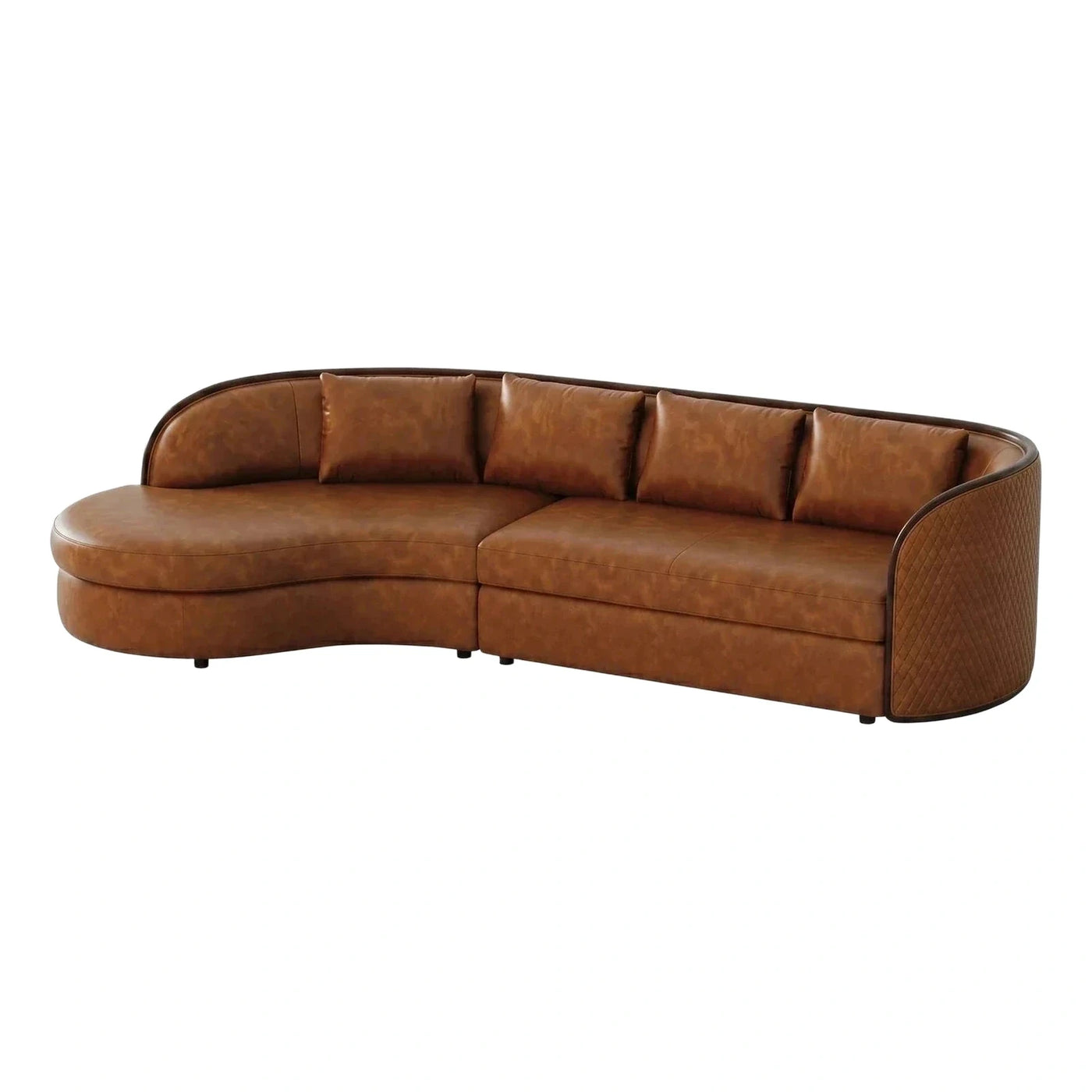 Brown Leather Crescent Sectional Sofa