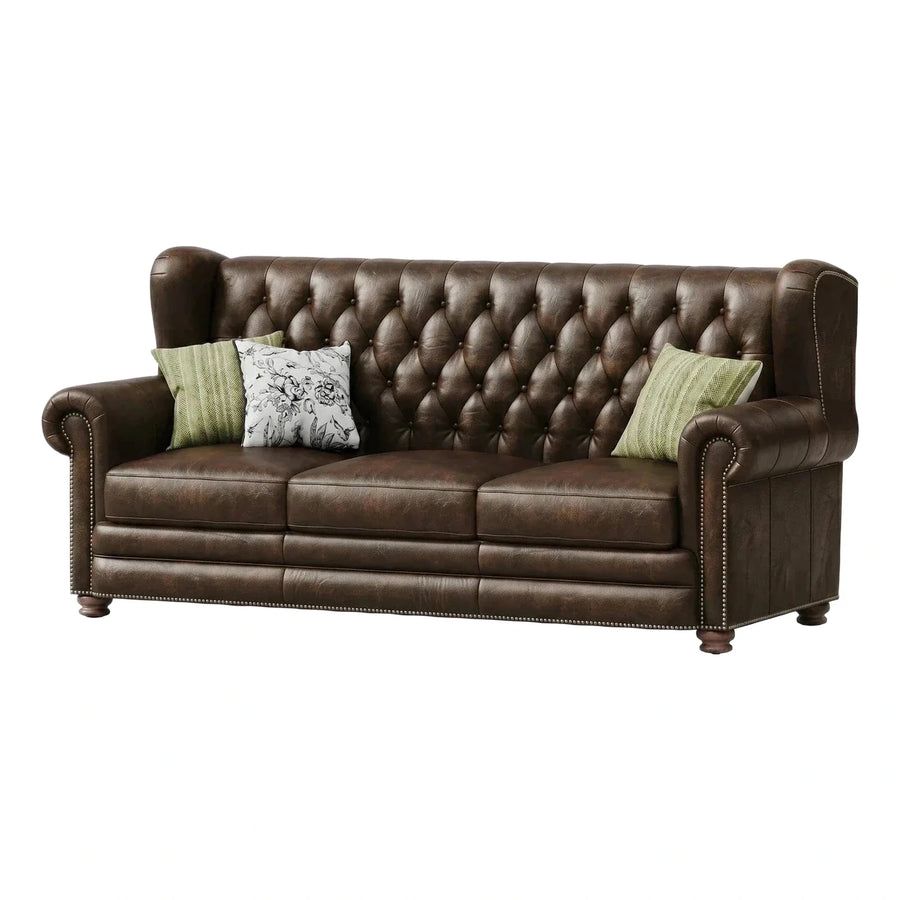 Classic Brown Leather Chesterfield Sofa