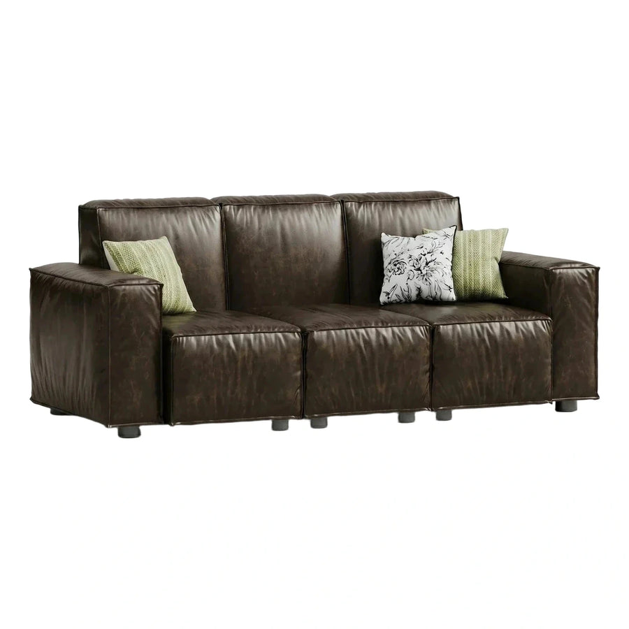 Modern Brown Leather 3-Seater Sofa