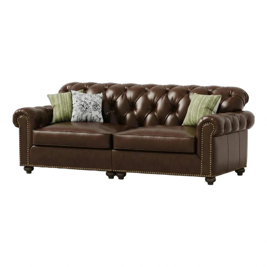 Classic Brown Tufted Leather Sofa
