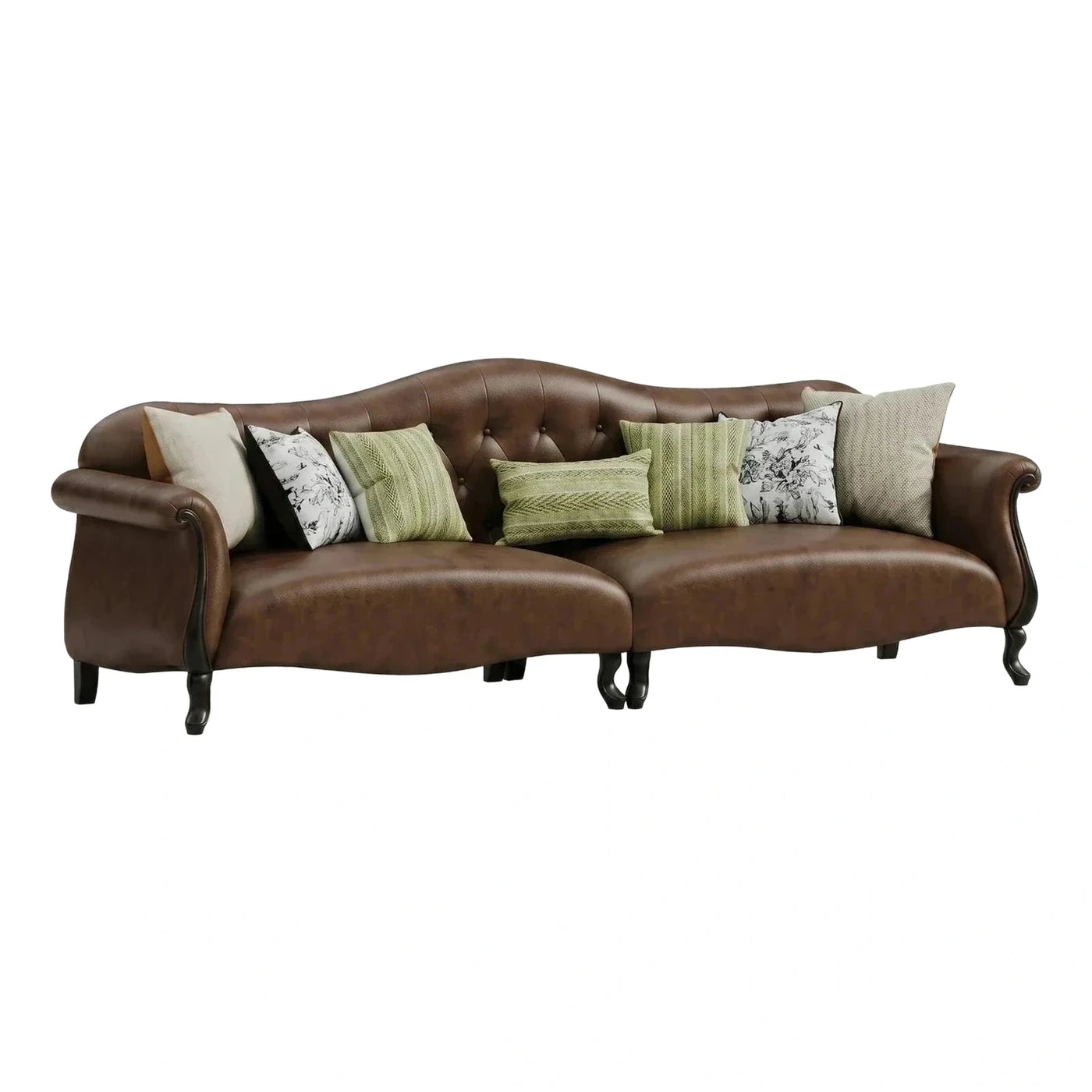 Brown Tufted Leather Curved Sofa