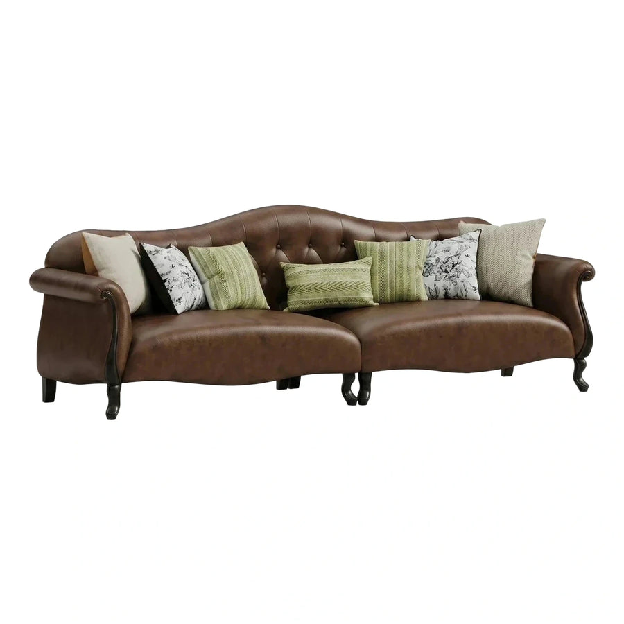 Brown Tufted Leather Curved Sofa