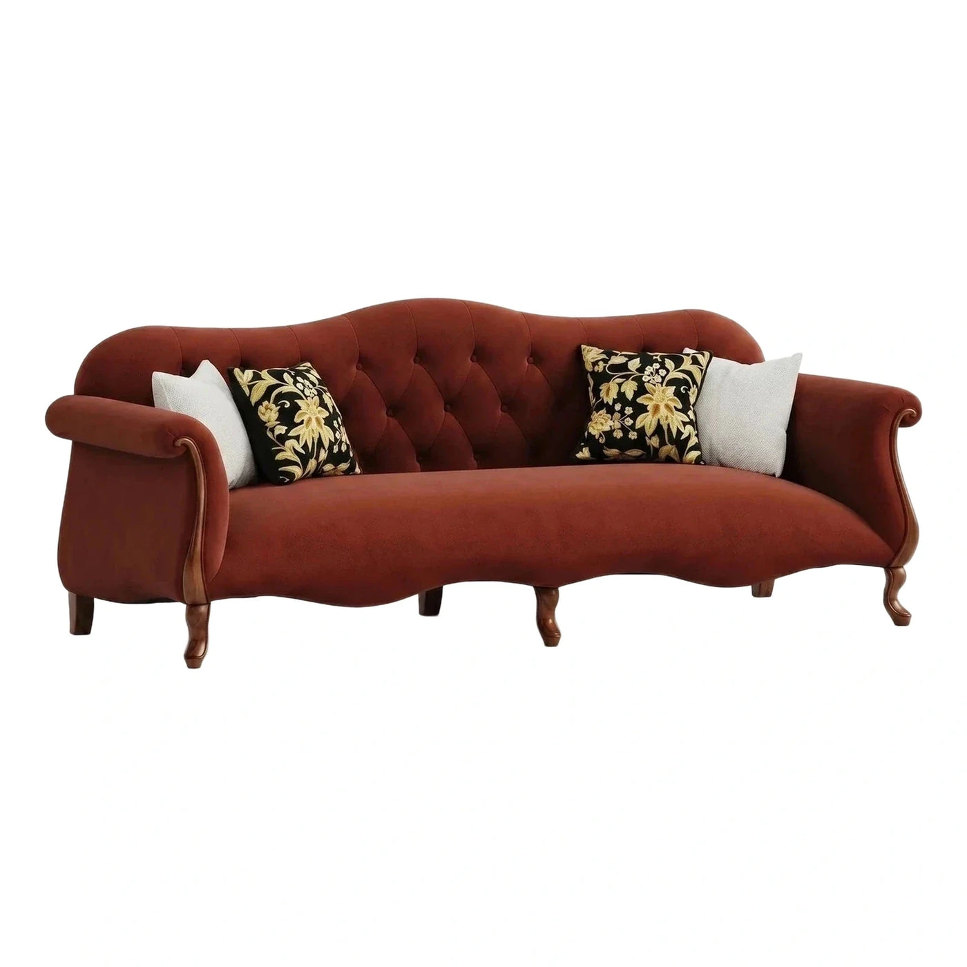 Classic Brown Curved Tufted Sofa