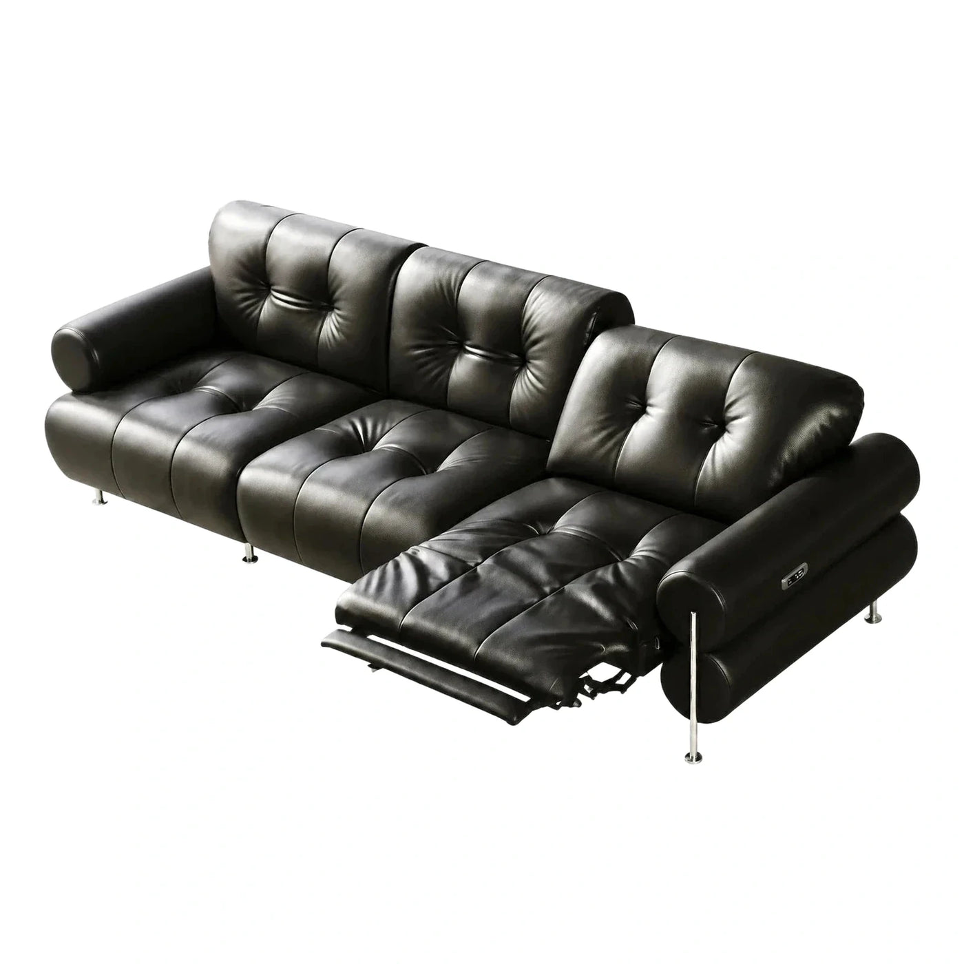 Black Tufted Leather Reclining Sofa