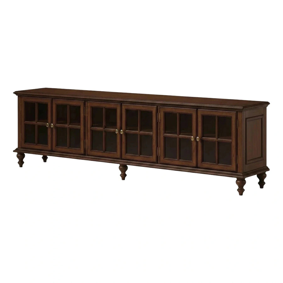 Six-Door Dark Brown Wood TV Stand