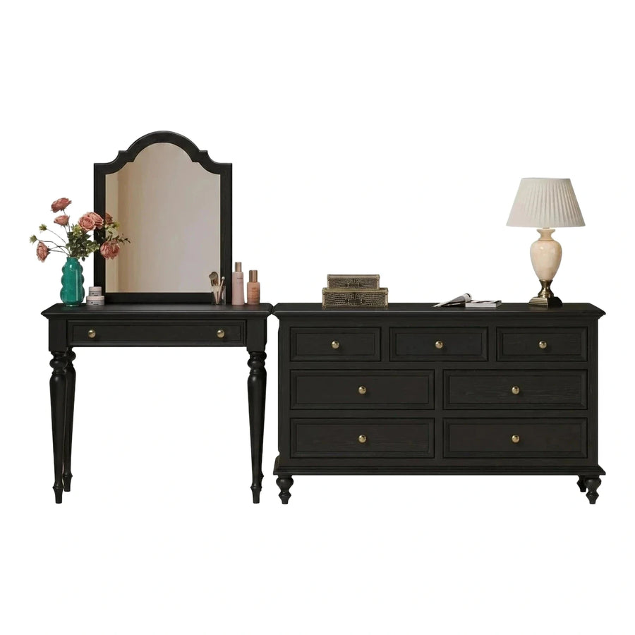 Black Classic Makeup Vanity and 7-Drawer Dresser Set