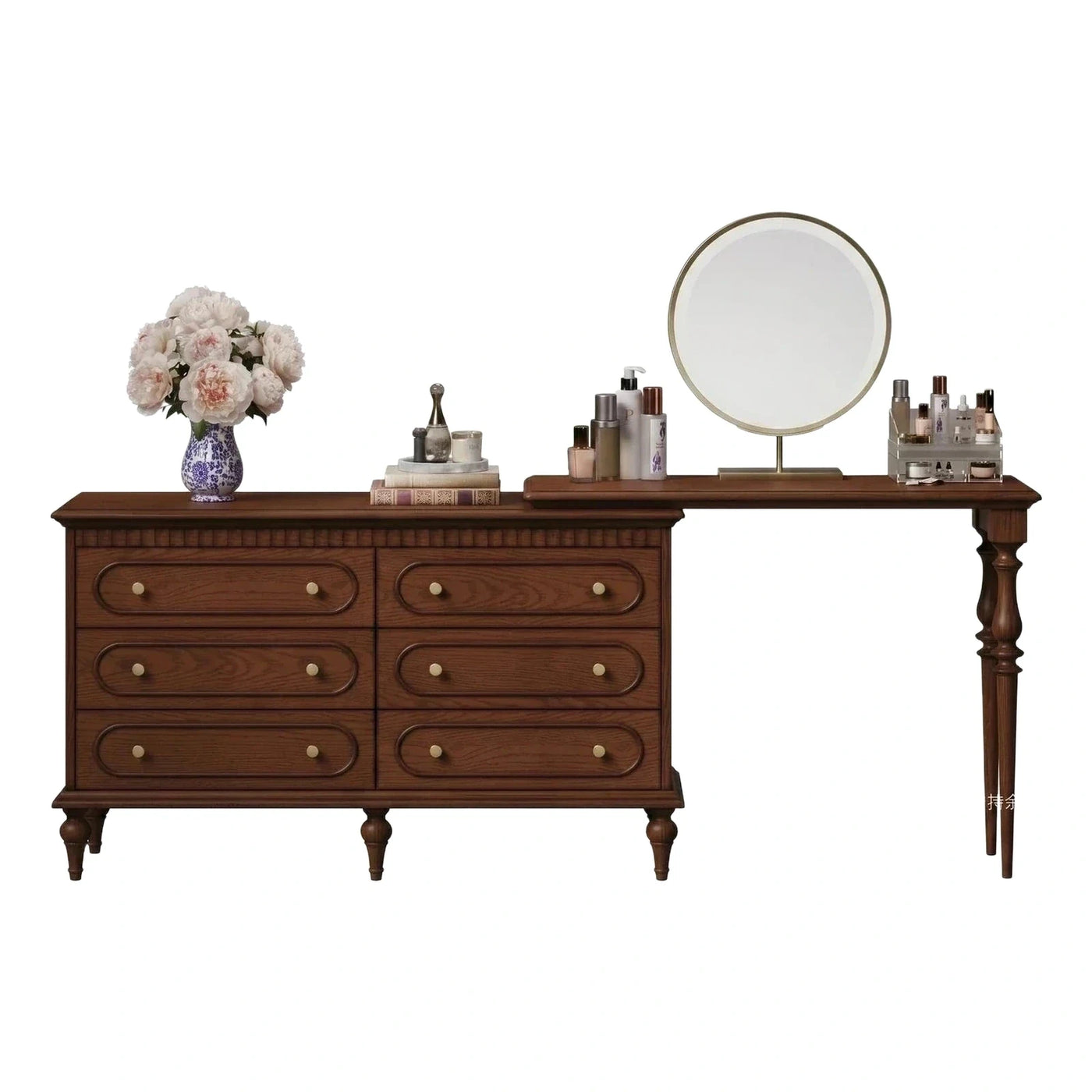 Dark Brown Wooden Makeup Vanity with Six Drawers