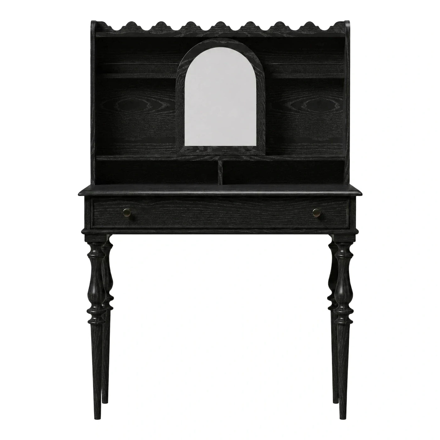 Classic Black Wood Makeup Vanity with Arched Mirror