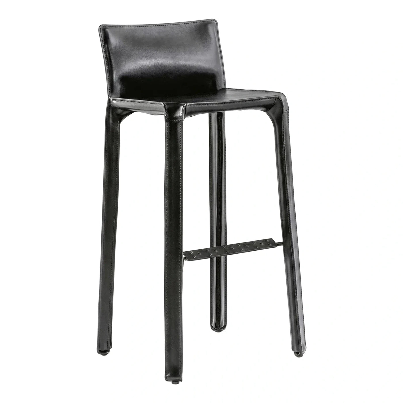 Modern Black Leather Wrapped Bar Stool