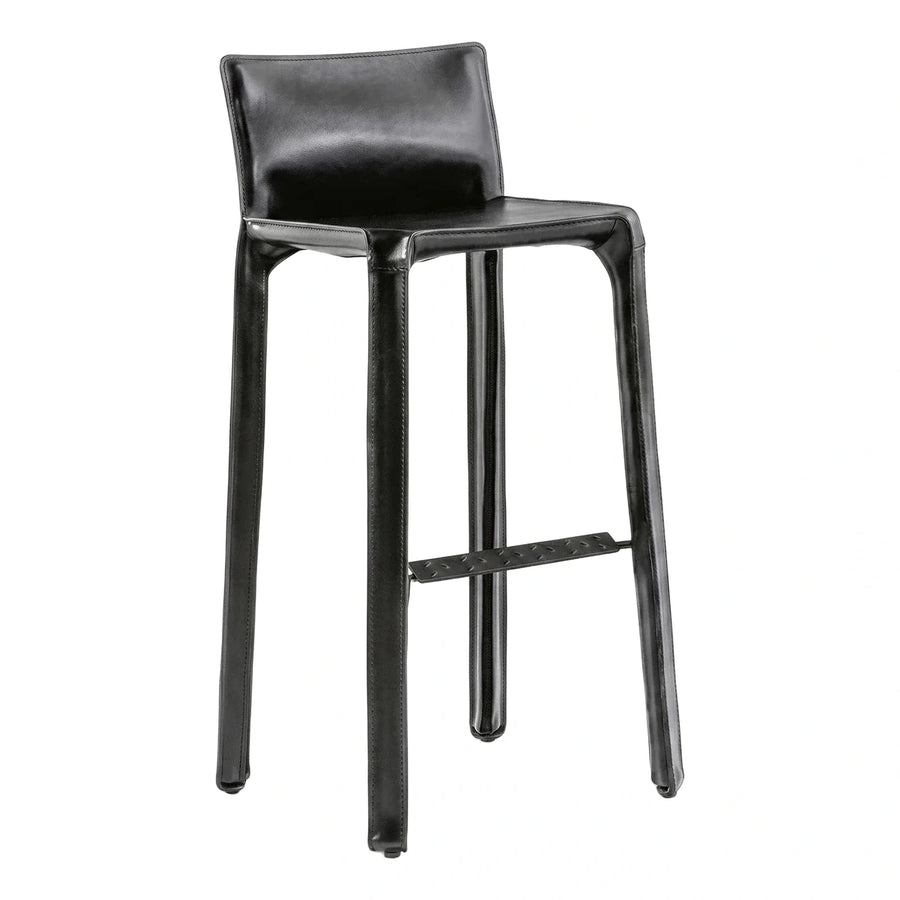 Modern Black Leather Wrapped Bar Stool