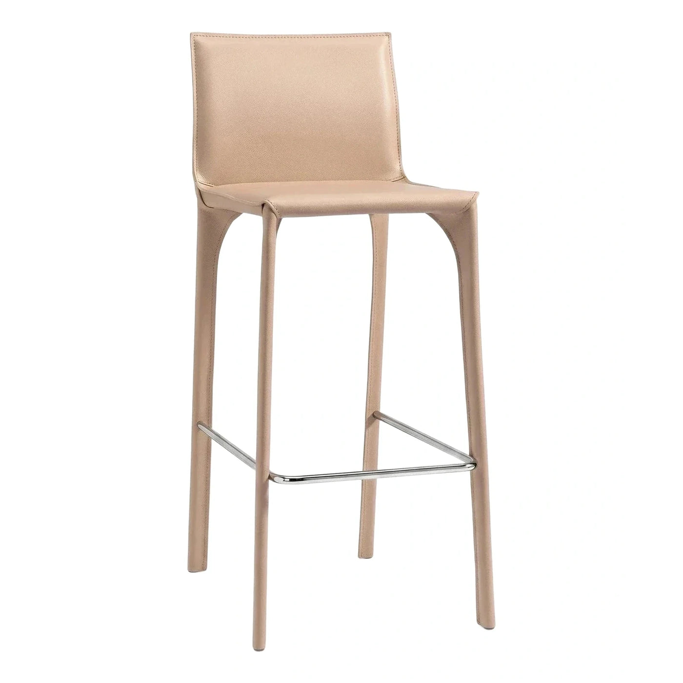 Modern Beige Leather Bar Stool with Chrome Footrest
