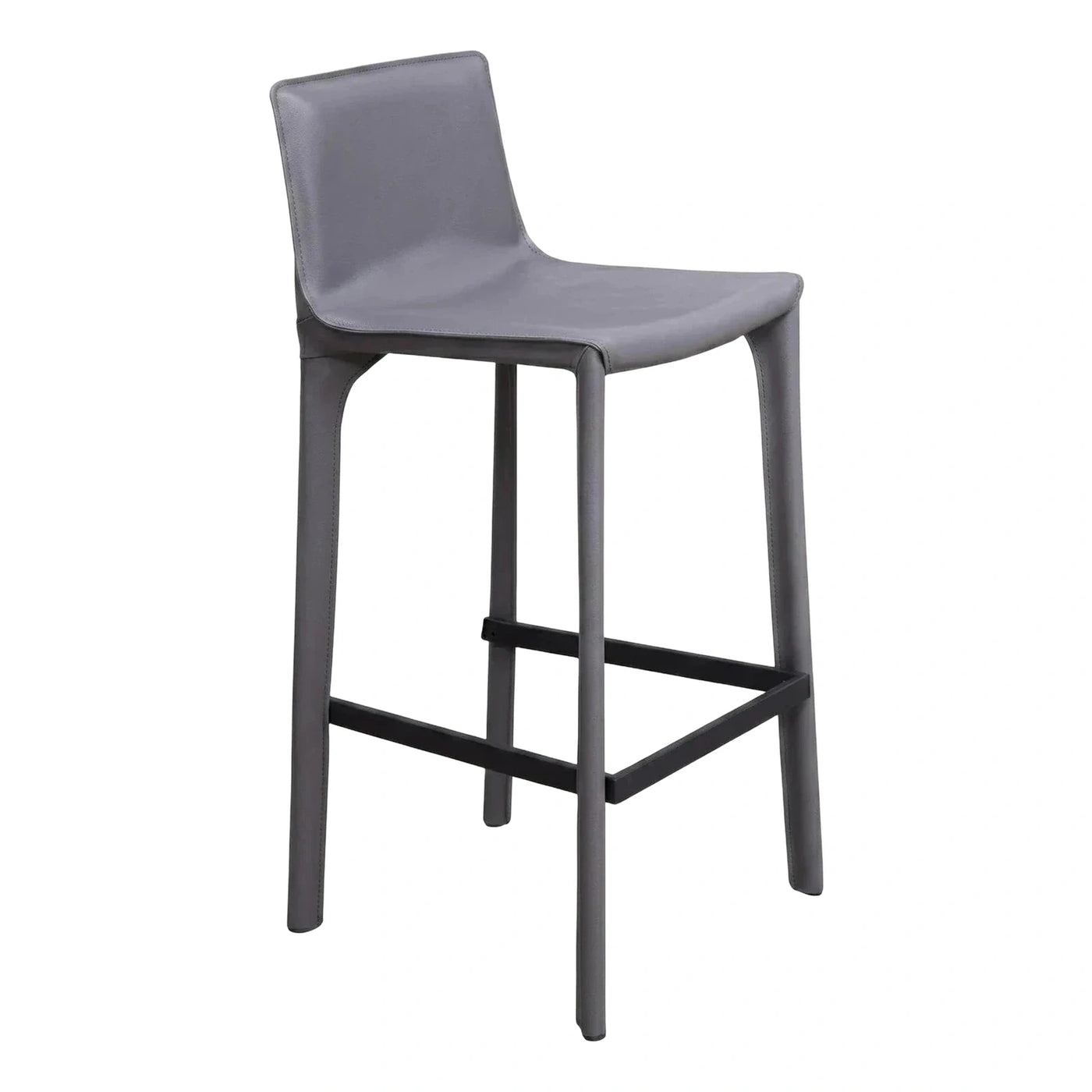 Modern Grey Upholstered Bar Stool with Metal Footrest