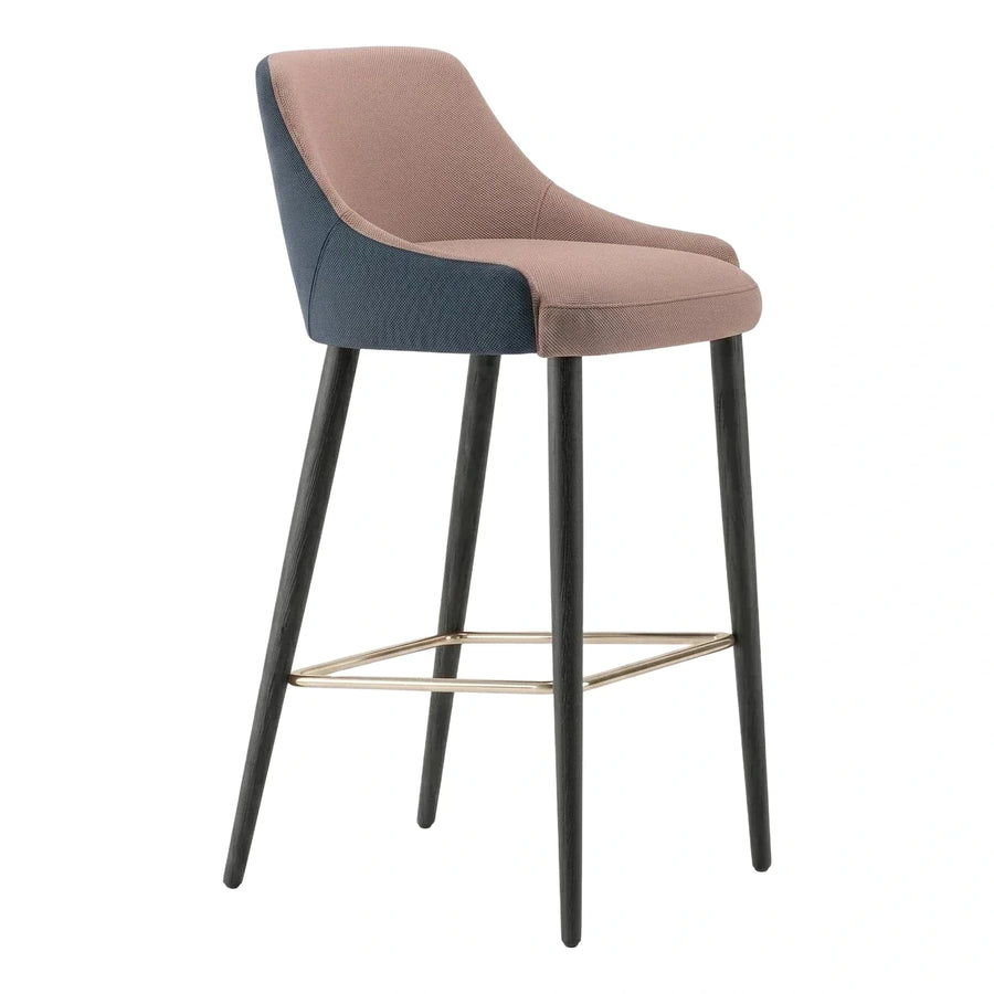 Two-Tone Fabric Bar Stool with Gold Footrest