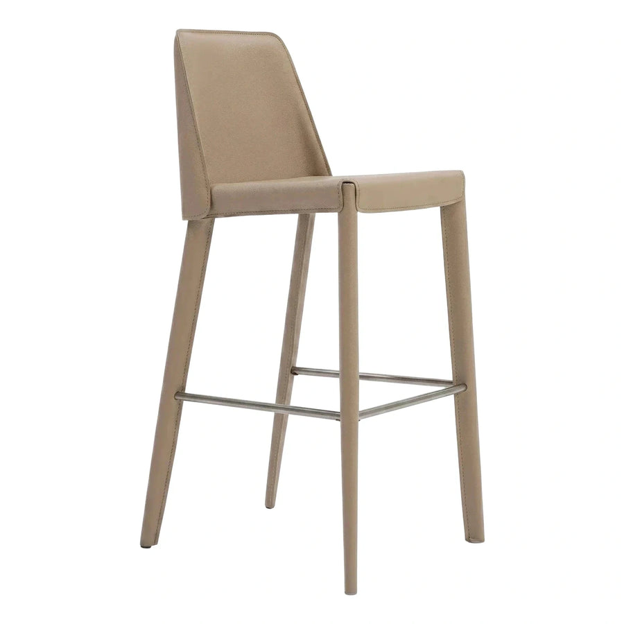 Modern Beige Leather Bar Stool with Metal Footrest