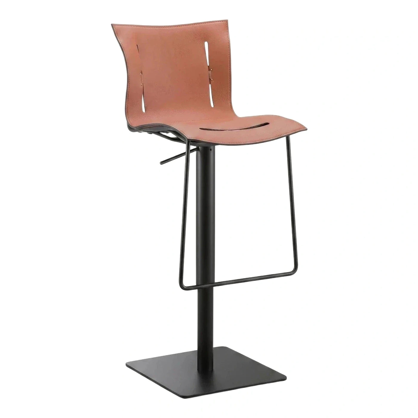 Modern Tan Leather Adjustable Swivel Bar Stool