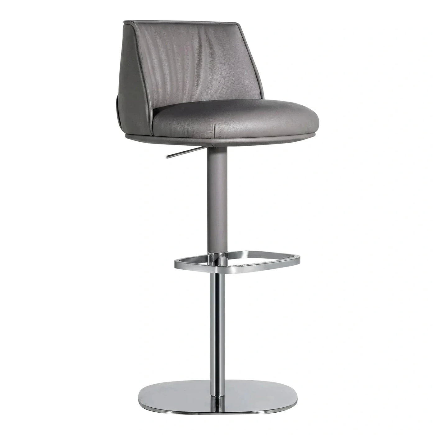 Modern Grey Leather Adjustable Swivel Bar Stool