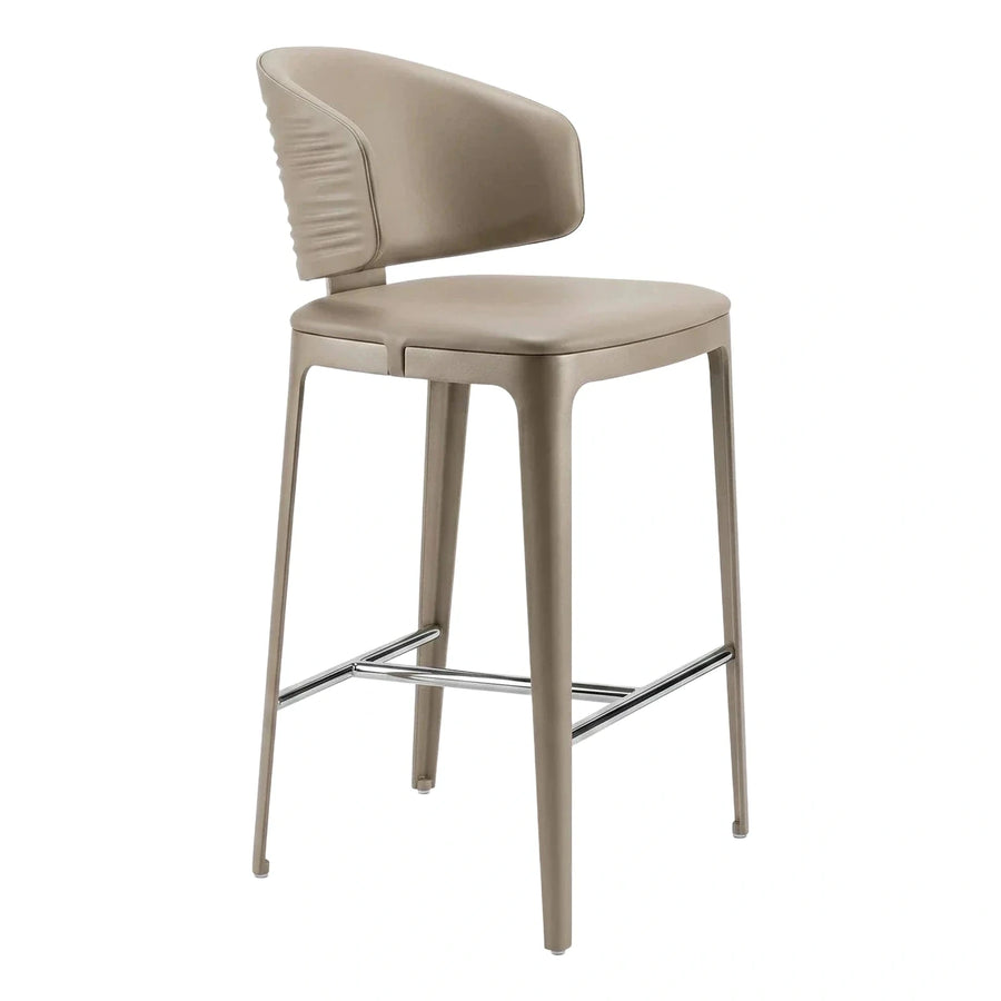 Modern Beige Upholstered Bar Stool with Chrome Footrest