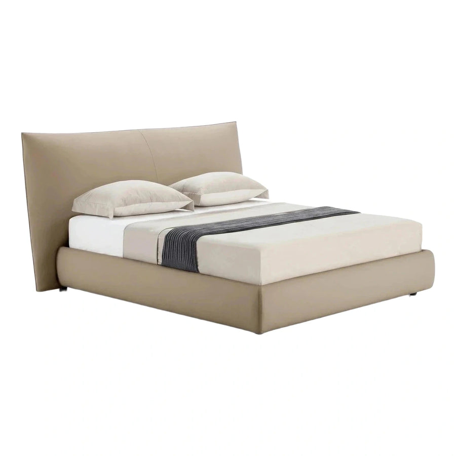 Modern Beige Leather Upholstered Bed