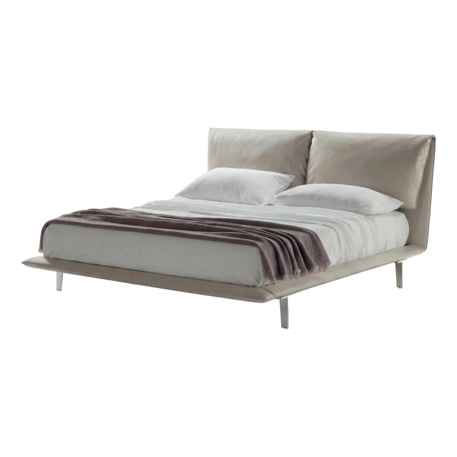 Modern Beige Leather Upholstered Platform Bed