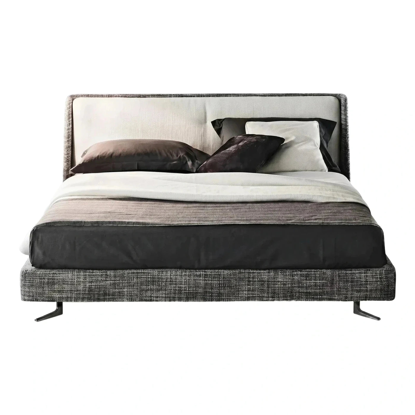 Grey Textured Upholstered Platform Bed