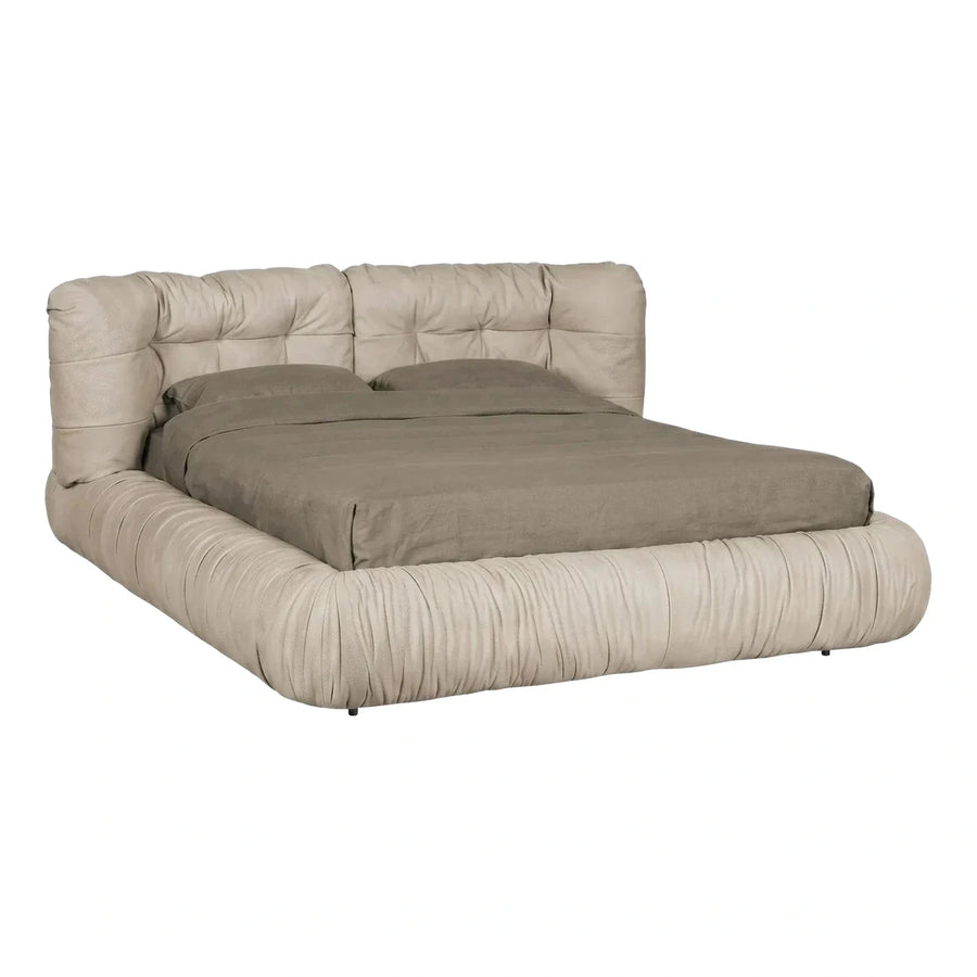 Cream Upholstered Leather Platform Bed