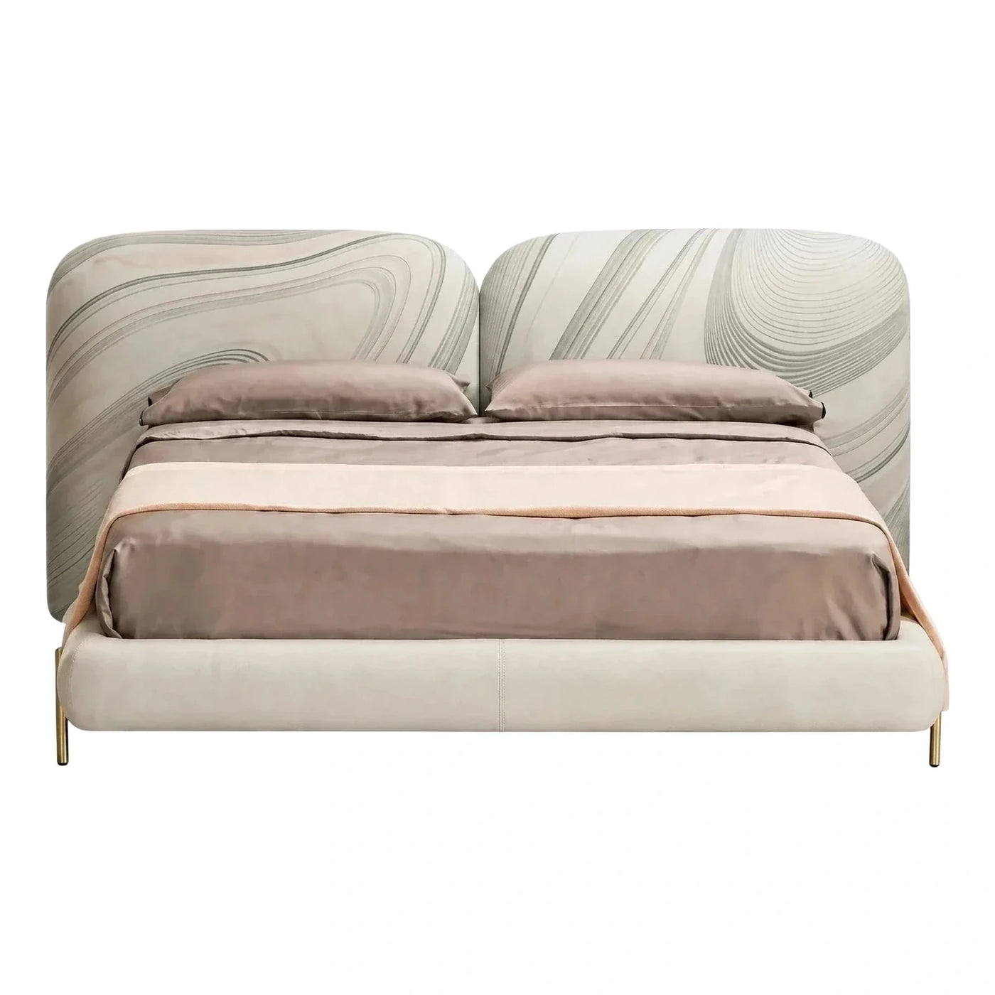 Cream Swirl Upholstered Bed with Gold Legs