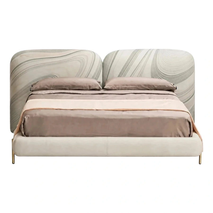 Cream Swirl Upholstered Bed with Gold Legs