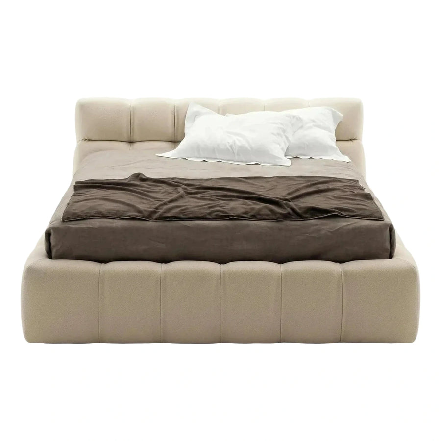 Cream Upholstered Channel-Tufted Platform Bed