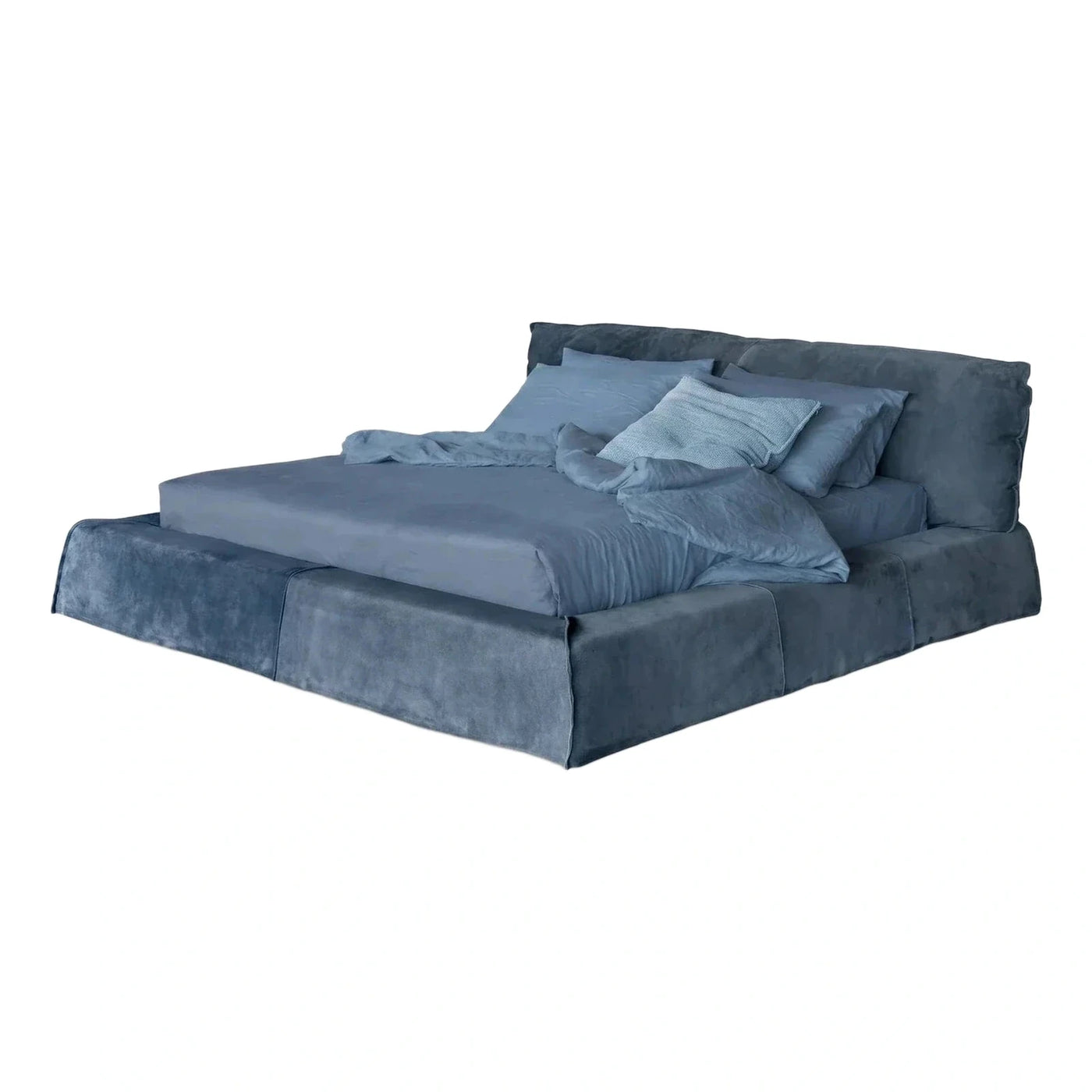 Blue Fabric Upholstered Platform Bed