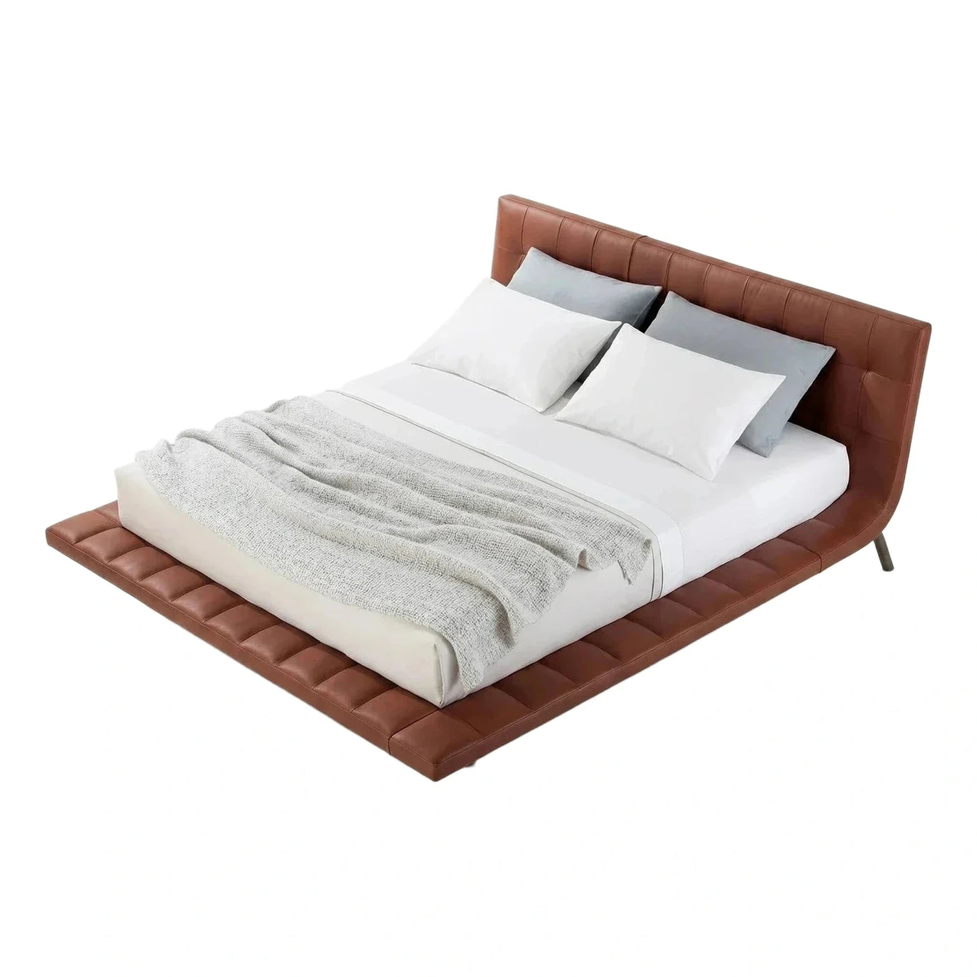 Modern Tufted Leather Platform Bed Frame