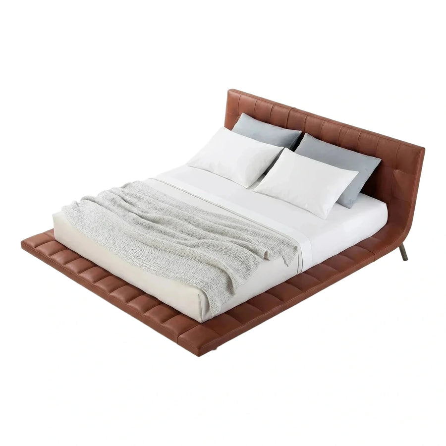 Modern Tufted Leather Platform Bed Frame