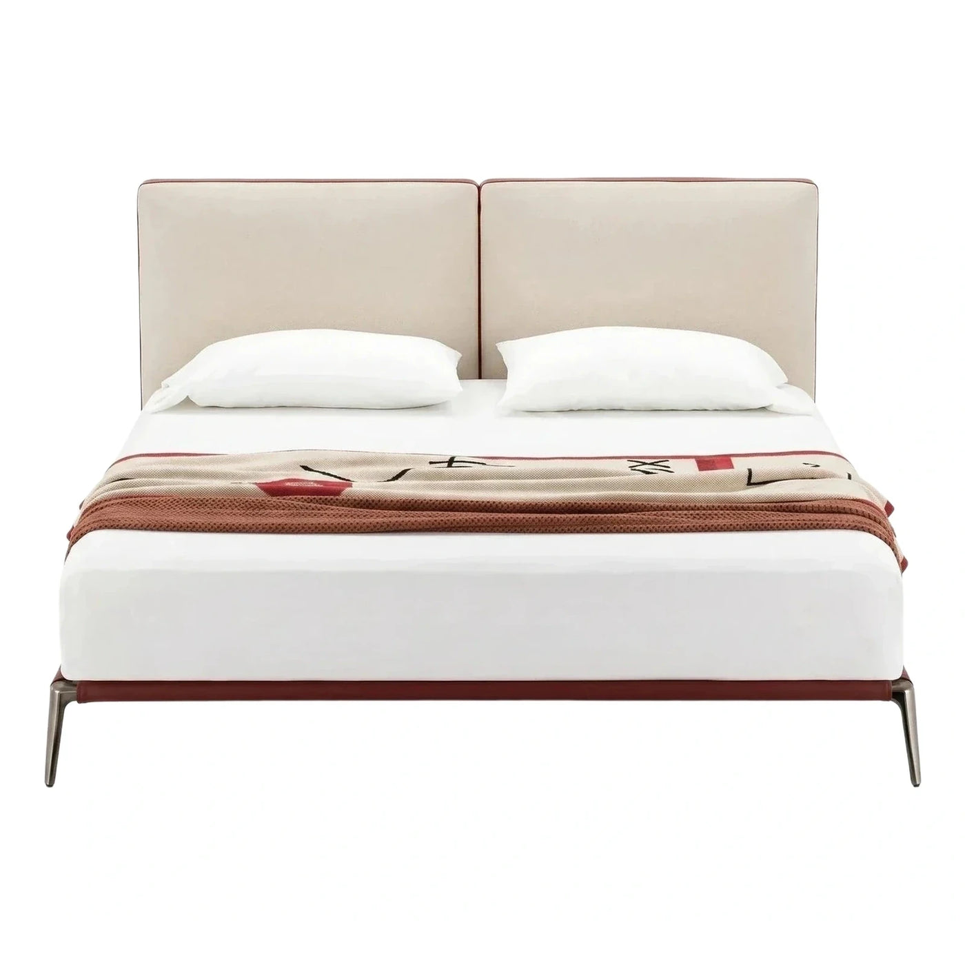 Modern Cream Bed with Reddish Brown Base