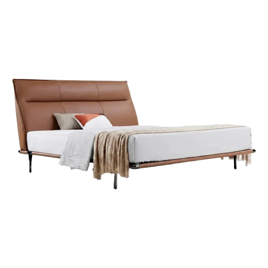 Modern Brown Leather Platform Bed