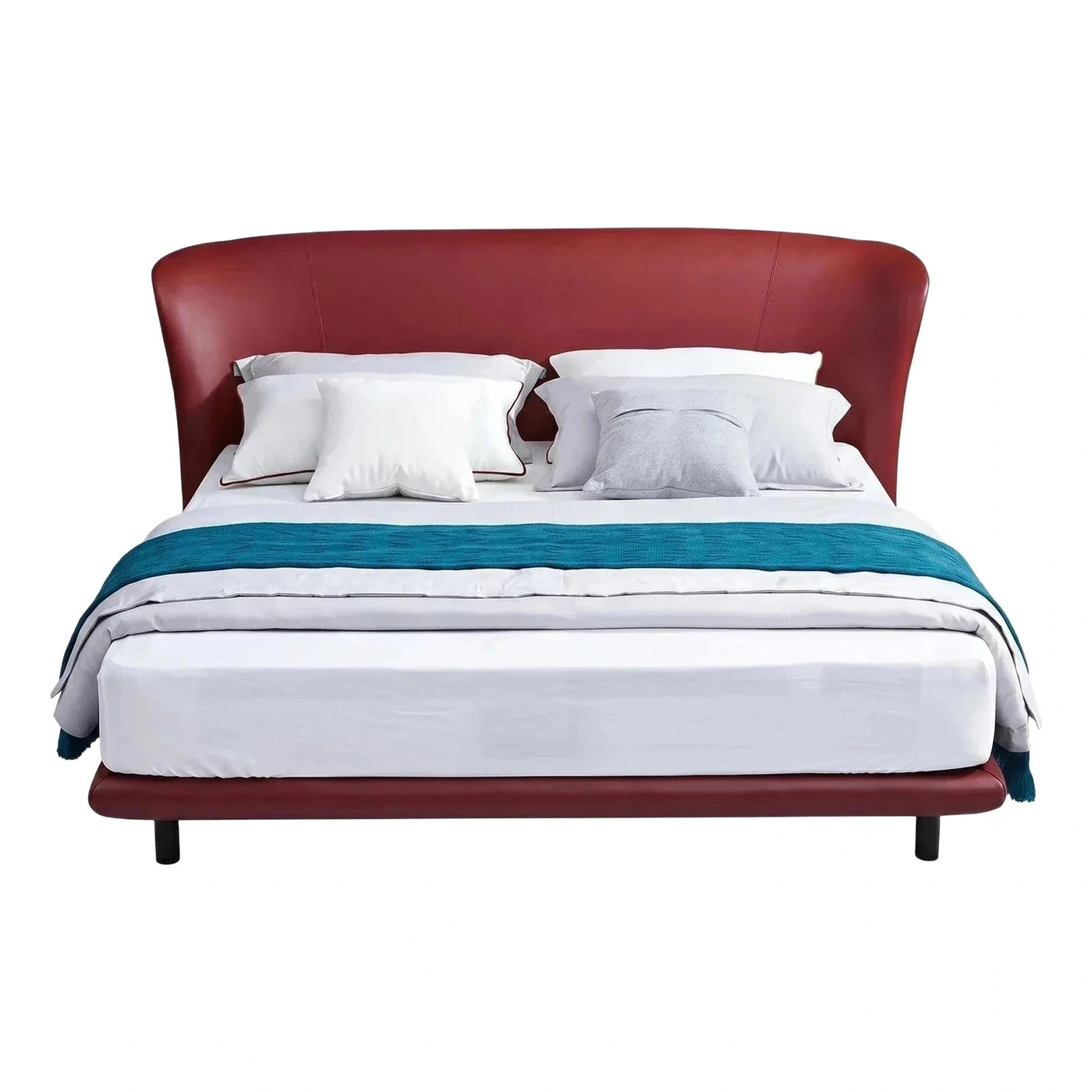 Red Leather Curved Upholstered Bed