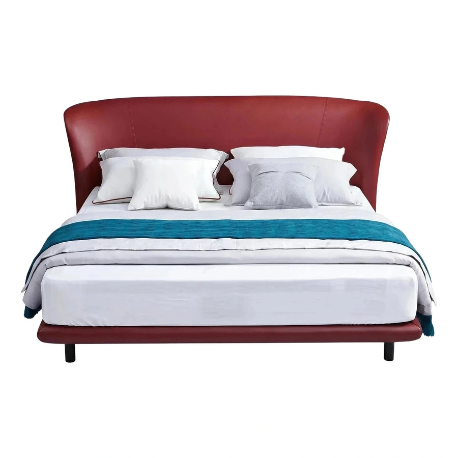Red Leather Curved Upholstered Bed